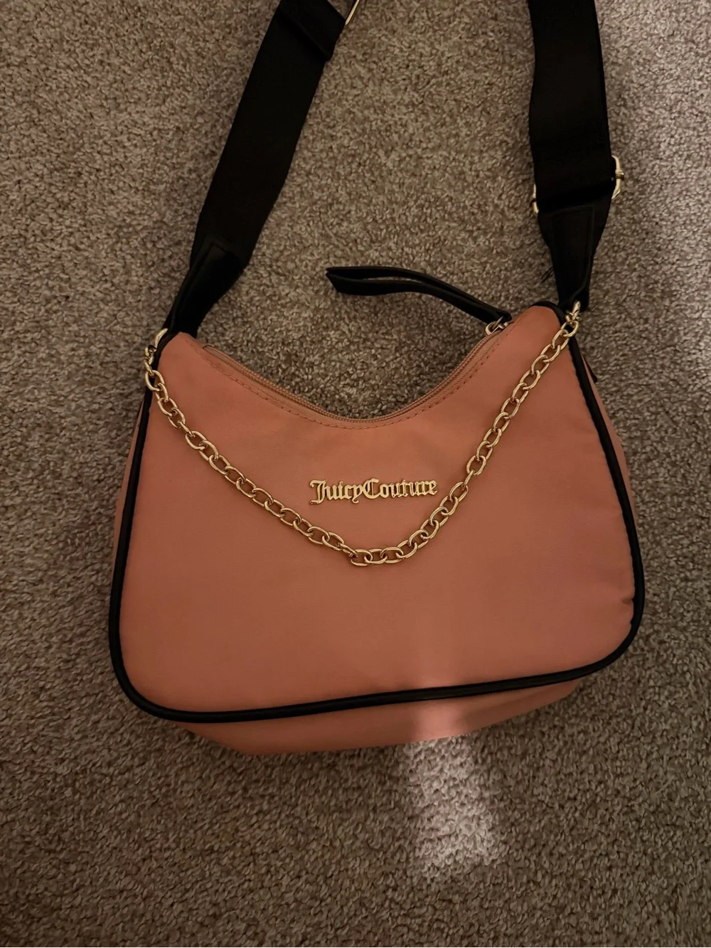 Juicy Couture Satin Pink Shoulder Bag with Gold Chain